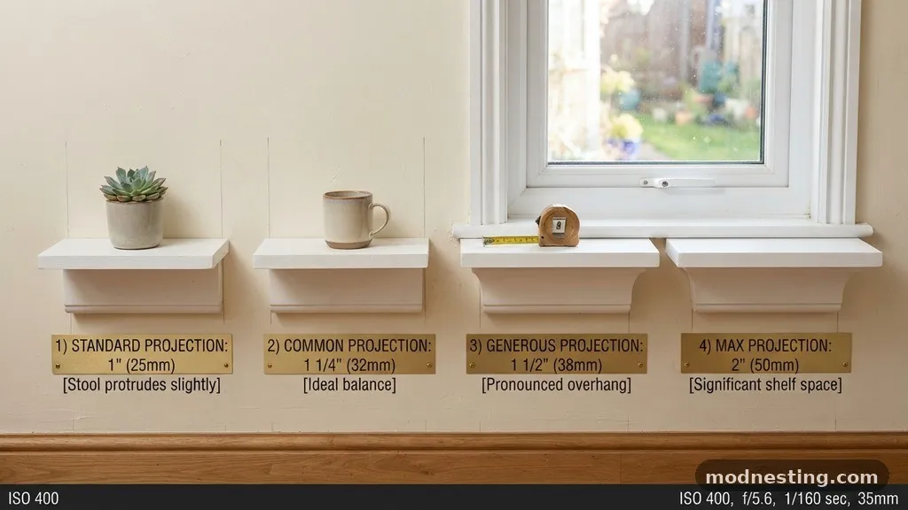 Comparing Common Projections - How Far Should an Interior Window Sill (Stool) Stick Out from the Wall?
