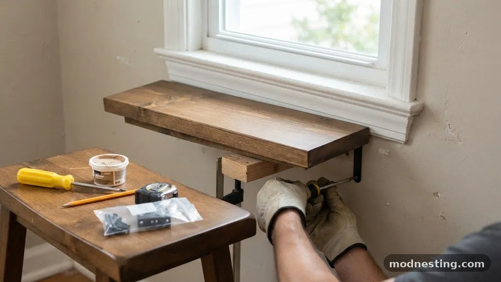 Tools Required for the Job - Window Sill Drooping: How to Support a Deep 6-Inch Stool with Small Brackets