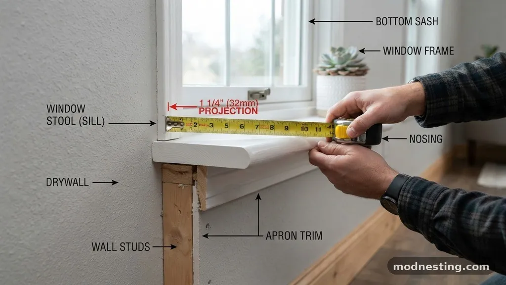 Understanding the Anatomy of a Window Stool - How Far Should an Interior Window Sill (Stool) Stick Out from the Wall?