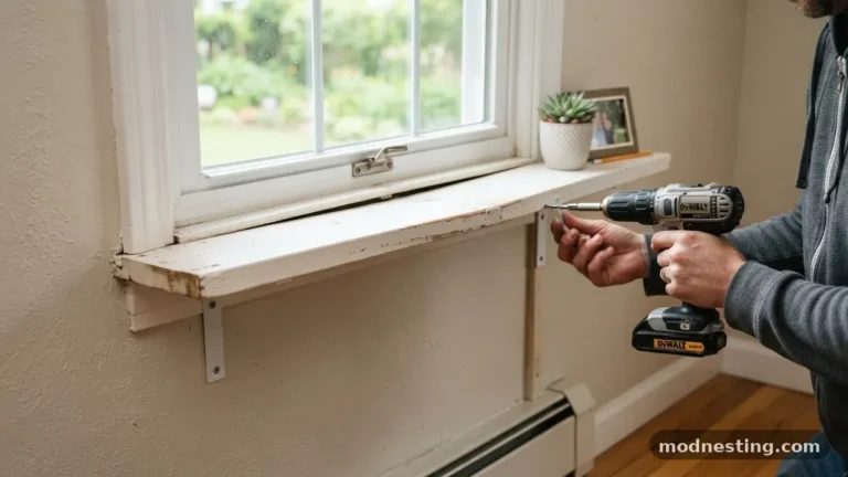 Window Sill Drooping: How to Support a Deep 6-Inch Stool with Small Brackets